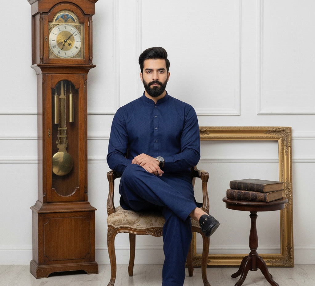 Blue Cashmere Wool 360S  Lightweight Unstitched Shalwar Kameez