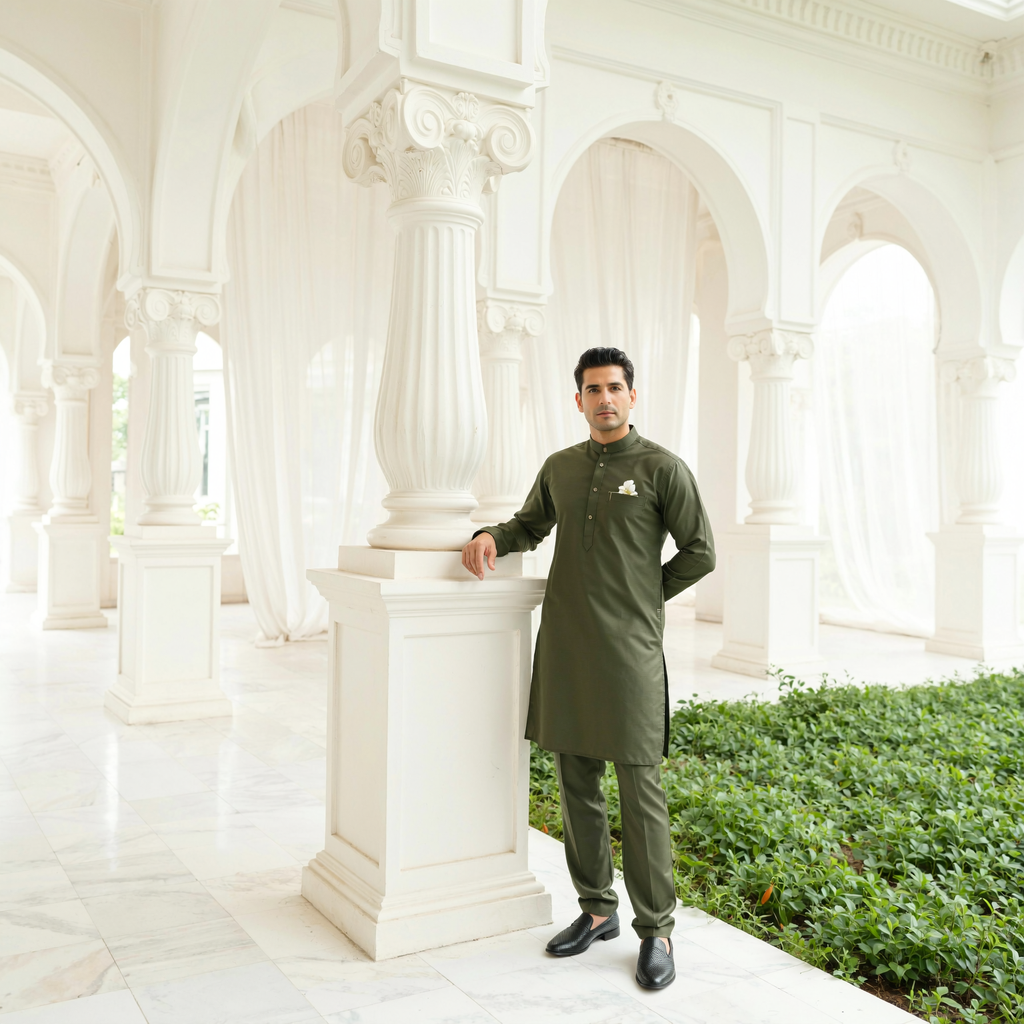 Olive Green  Cashmere Wool 360S Lightweight Unstitched Shalwar Kameez