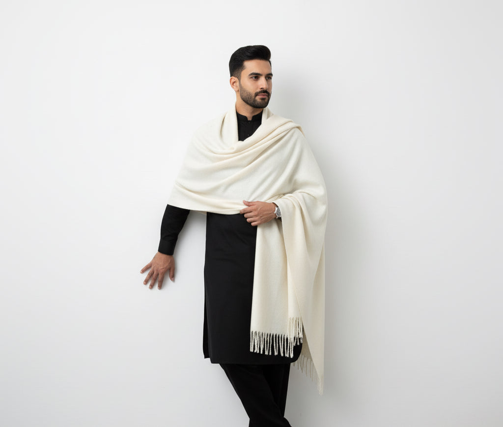 Naavar Men White Shawl