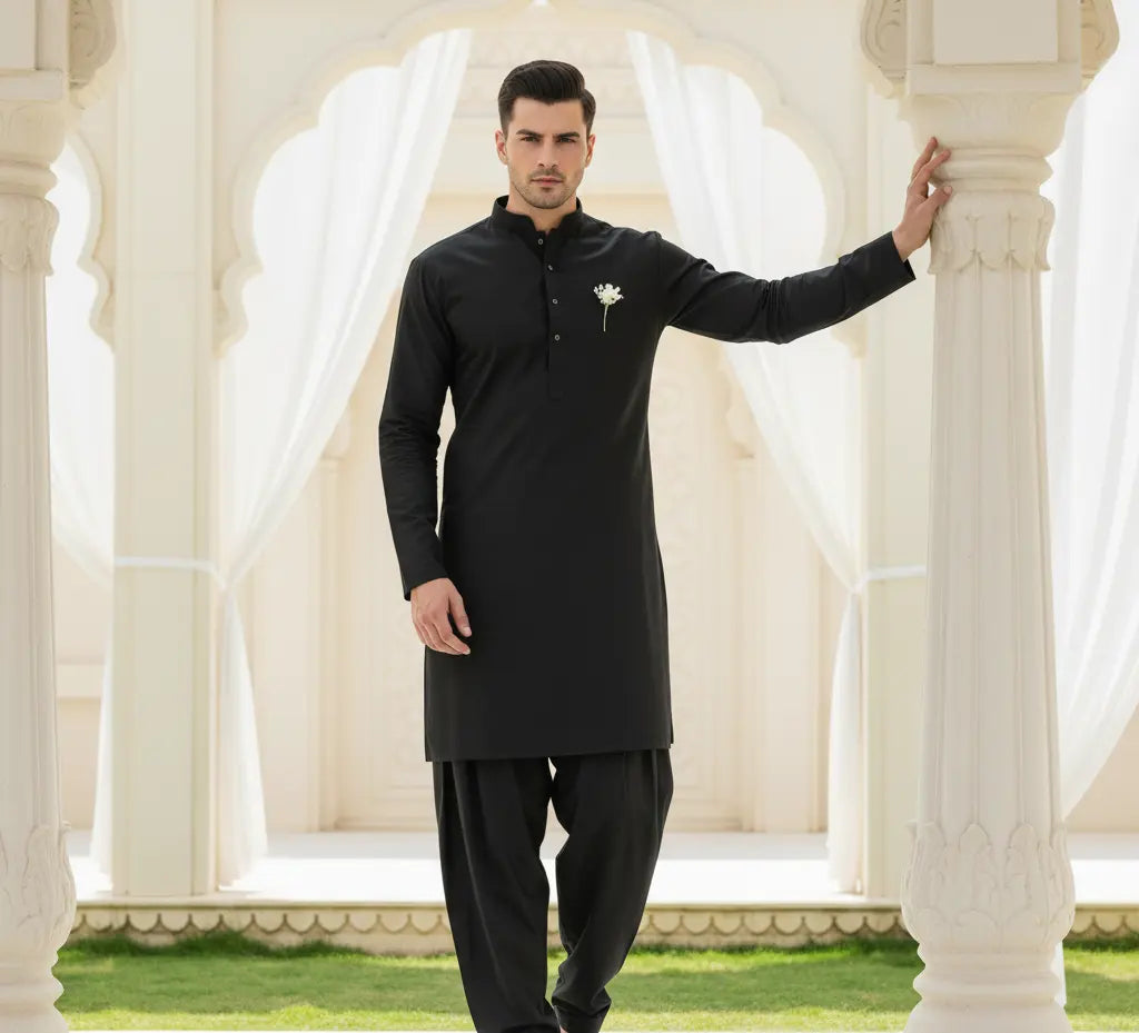 Black Cashmere Wool 360S  Lightweight Unstitched Shalwar Kameez